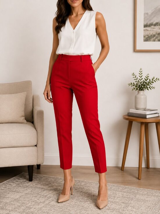 LOFT Pants - LOFT Curvy Skinny Bold Scarlet Trousers